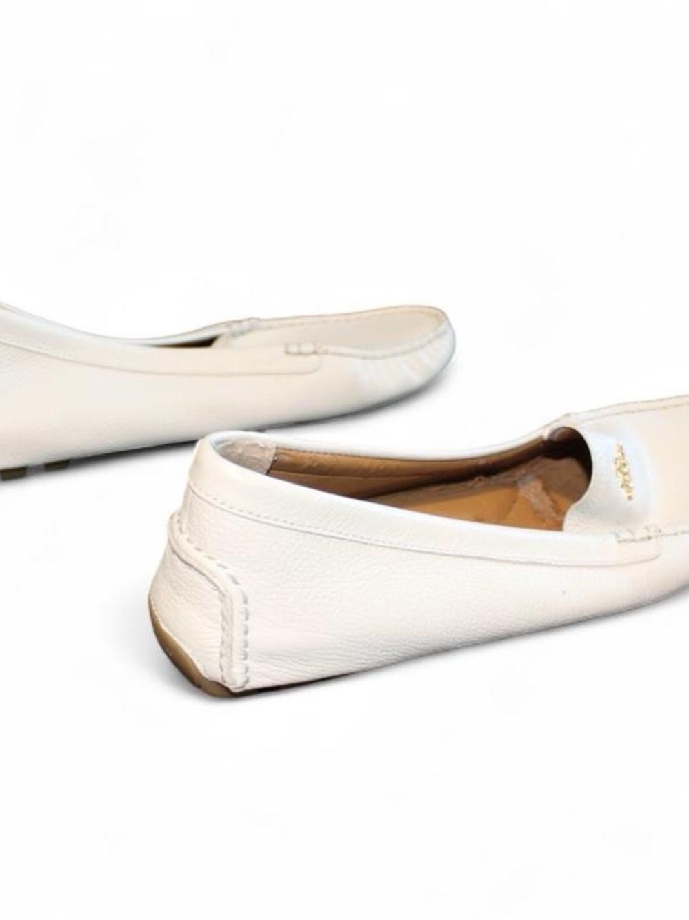 Coach White Pebbled Leather Driving Loafers - Picture 4 of 8